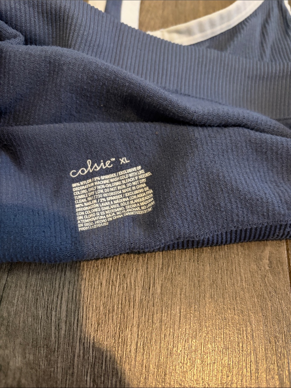 Colsie Blue Ribbed Contrast-Trim Cropped Tank - Picture 2 of 4